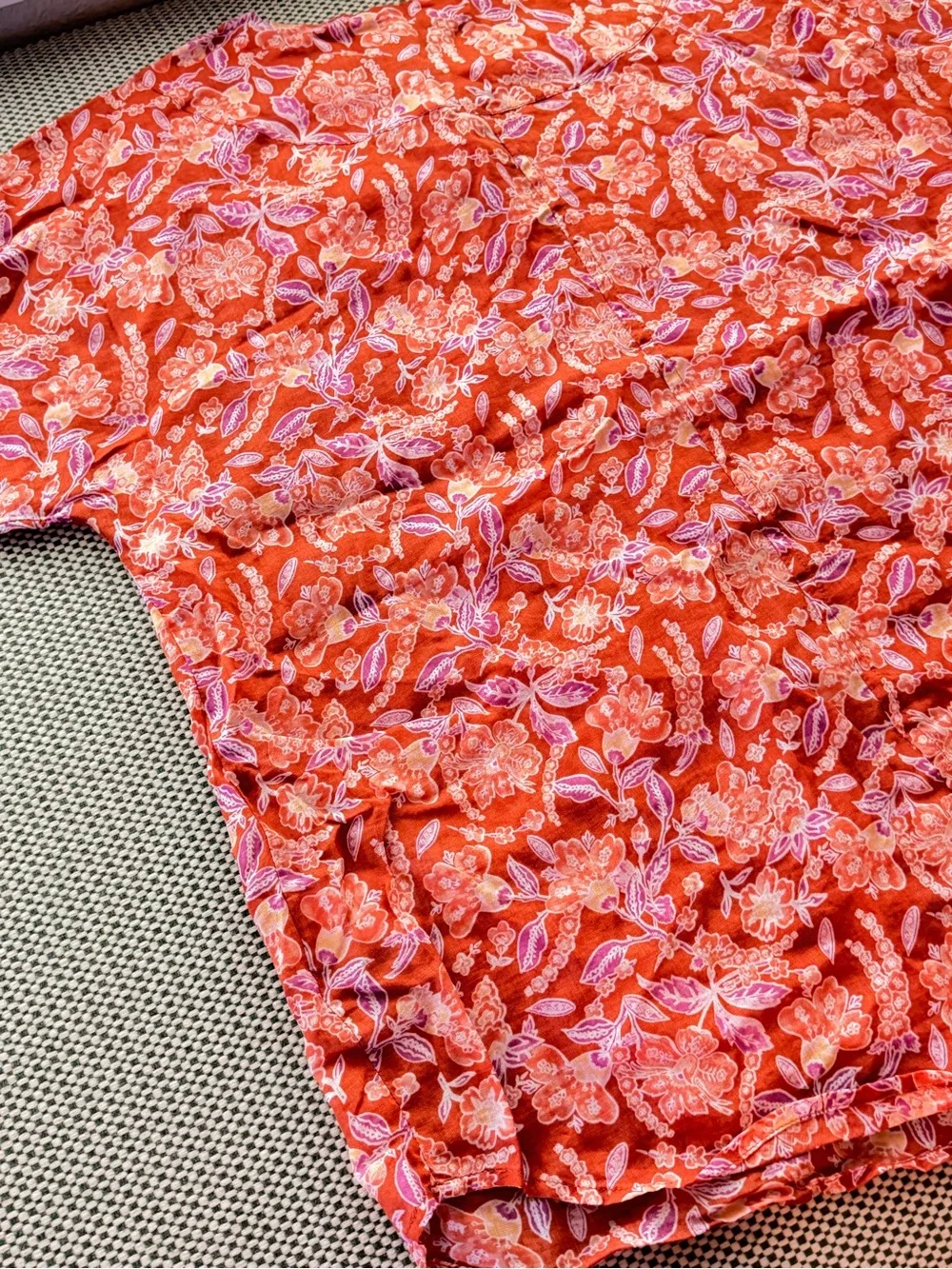 J. Crew Rusty-Orange Floral Ramie Fabric Split-Neck Tunic #129